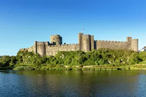 Flowing Water Gallery: Medieval walls of Pembroke Castle (Castell Penfro), birthplace of King Henry VII of