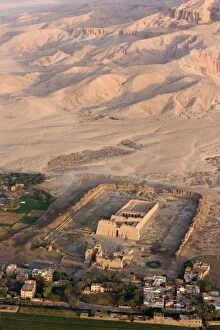 Medinet Habu Temple near Luxor from a hot air balloon, Thebes, UNESCO World Heritage Site, Egypt, North Africa, Africa