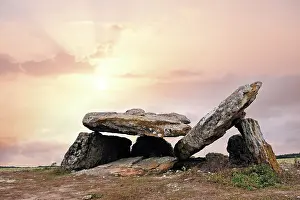 Prehistoric Prints: Megalithic Dolmen at sunrise, locality Le Carroir Bon Air
