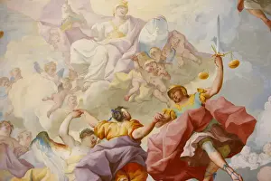 Ceilings Prints: Melk Abbey Library fresco of Justice by Paul Troger dating from 1732, Melk Abbey, Melk