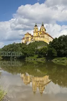 Melk Abbey reflected in the Danube, Wachau, Lower Austria, Austria