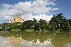 Melk Abbey reflected in the River Danube, Wachau, Lower Austria, Austria, Europe