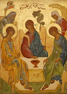Human Representation Prints: Melkite icon of Abrahams trinity, Nazareth, Galilee, Israel, Middle East