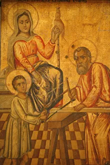 Human Representation Prints: Melkite icon of Jesus working with his father, Nazareth, Galilee, Israel, Middle East