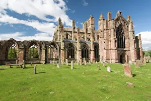 Tomb Stones Prints: Melrose Abbey, Melrose, Borders, Scotland, United Kingdom, Europe