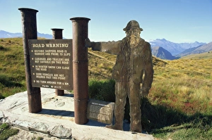 Road Signs Prints: Memorial Bourdeau, Skippers Canyon, South Island, New Zealand, Pacific