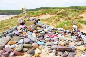 Creativity Prints: Memorial to Dobby the House Elf on Freshwater West beach in Pembrokeshire
