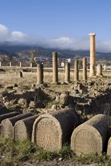 Memorials at the base of the Crossing Hall, at the Roman ruins of the barracks of the Third Augustan Legion, Lambaesis, Algeria, North