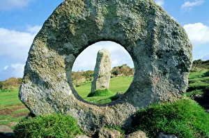 Stone Carving Prints: Men-an-Tol, a cromlech, near Madron, Penzance, Cornwall, England, UK