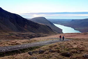 Lifestyle Gallery: Two men descend from Scafell Pike towards Wast Water, Lake District, Cumbria, England