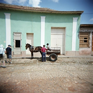 Grill Prints: Two men with horse and cart, Trinidad, Cuba, West Indies, Central America