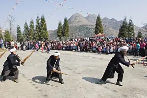 Celebrating Prints: Men playing the lusheng at a 4 Seals Miao lunar New Year festival, Xinyao village