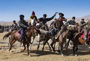 Men practising a traditional Buzkashi game, Yaklawang, Afghanistan, Asia