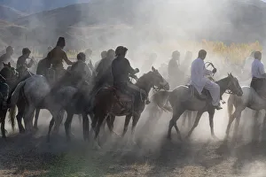 Horses Prints: Men practising a traditional Buzkashi game, Yaklawang, Afghanistan, Asia