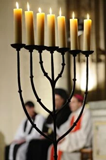 Images Dated 23rd January 2008: Menora in Catholic church lit during an Ecumenical celebration, Paris, France, Europe