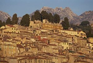 Menton old town at dusk, Provence, Cote d Azur, France, Europe