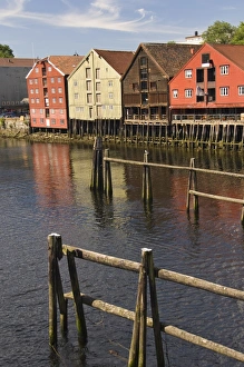 Trondheim Prints: Merchants warehouses along the Nidelva, Trondheim, Norway, Scandinavia, Europe