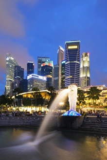 Marina Bay Prints: Merlion and Marina Bay downtown buildings, Singapore, Southeast Asia, Asia