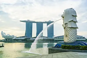 Singapore Prints: Merlion statue, the national symbol of Singapore and its most famous landmark