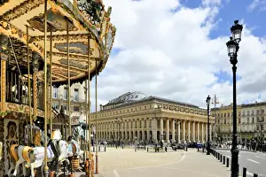 Bordeaux Prints: Merry go round on Allees de Tourny looking towards the National Opera House (Opera National De Bordeaux)