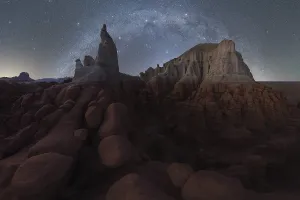 Nighttime Prints: A mesmerizing view of Goblin Valley State Park under a starry sky