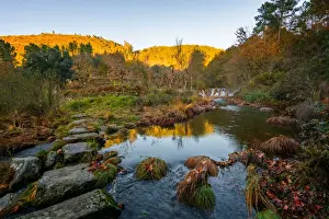 Norte Prints: Mestres weir on the Piscaredo hiking path and autumn fall landscape with Cabril River