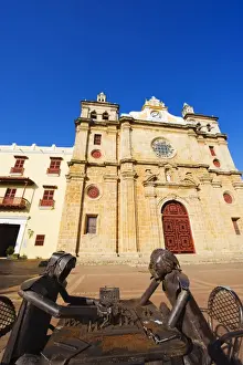 Metal Sculpture Prints: Metal scultpures playing chess in front of Church of San Pedro Claver, Old town