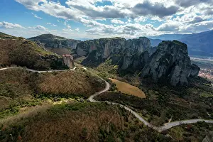 Monk Prints: Meteora, ancient holy Monastery of Rousanos Saint Barbara, UNESCO, Kalabaka, Greece