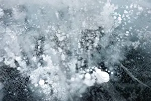 Methane clathrate gas released from bottom sediments of Lake Baikal, Irkutsk Oblast, Siberia, Russia, Eurasia