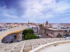Cityscapes Prints: Metropol Parasol (Las Setas) at sunset, La Encarnacion Square, Seville, Andalusia, Spain