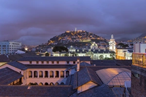 South American Latin America Prints: Metropolitan Cathedral and the Panecillo Hill at night