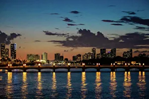 High Rises Prints: Miami Bridge at night, Miami, Florida, United States of America, North America