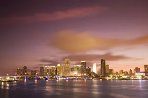 Illumination Prints: Miami skyline viewed from Macarthur Causeway, Miami, Florida, United States of America