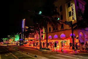 Florida Usa Prints: Miami streets at night, Miami, Florida, United States of America, North America