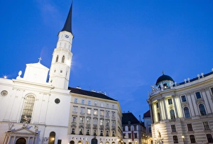Michaelerkirche spire in the evening, Michaelerplatz, Vienna, Austria, Europe