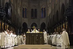 Gothic Style Prints: Michel Aupetits first Mass as Paris Archbishop at Notre Dame de Paris Cathedral