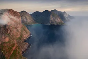 Arctic Circle Prints: Midnight sun in Lofoten Islands, over Arctic Circle, Norway, Europe