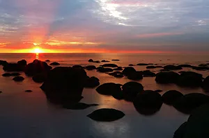 North Norfolk Prints: Midsummer sunset over The Wash from the beach at Hunstanton