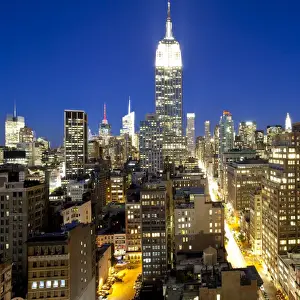 Elevated Prints: Midtown Manhattan, elevated dusk view towards the Empire State Building