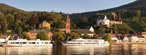 Franconia Prints: Mildenburg Castle and Parish Church of St. Jakobus, excursion boats on Main River