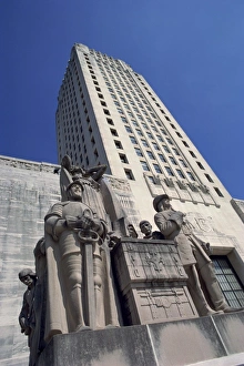 State Capitol Prints: Military stone statues in front of the Louisiana State