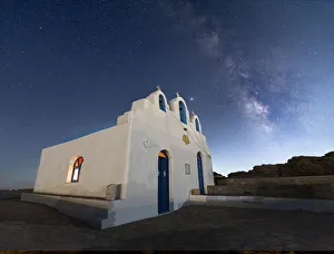 Spiral Galaxy Prints: Milky Way above Agios Georgios on Paros Island, Cyclades, Greek Islands, Greece, Europe