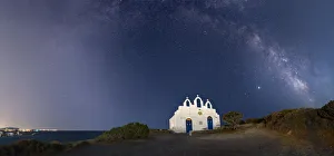 Spiral Galaxy Prints: Milky Way arches above Agios Georgios on Paros Island, Cyclades, Greek Islands, Greece