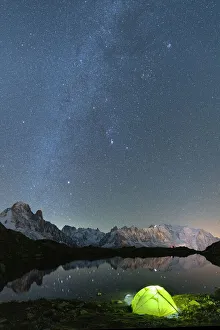 French Alps Prints: Milky Way glowing over Mont Blanc massif covered with snow