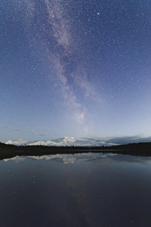 Traditionally Alaskan Prints: Milky way rises above Mount Denali (Mount McKinley), viewed from the Reflection Pond