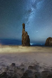 Sea Stack Gallery: Milky Way shining on sharp rock formation of Ilheus da Rib