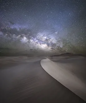 Sand Dunes Prints: Milky way shot over sand dunes of Sahara Desert, Merzouga, Morocco, North Africa, Africa