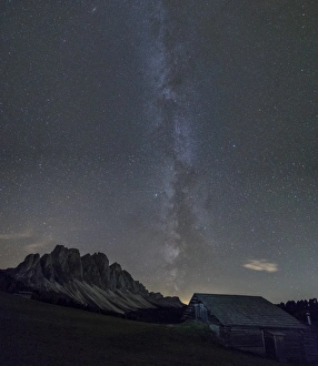 Odle Prints: The Milky Way in the starry sky above the Odle, Funes Valley, South Tyrol, Dolomites