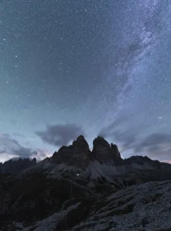 Milky Way over Tre Cime di Lavaredo in summer, Sesto Dolomites, South Tyrol, Italy