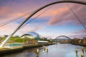 Images Dated 11th August 2008: The Millennium Bridge and The Sage beside the River Tyne, Tyne Bridge in background